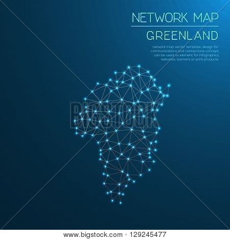 Greenland Network Map. Abstract Polygonal Map Design. Internet Connections Vector Illustration.
