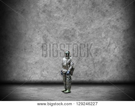 Soldier wearing a gas mask in disaster war and military concept