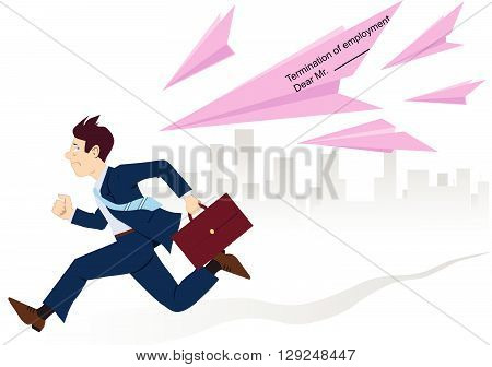 Employee running from pink slips, EPS8 vector illustration