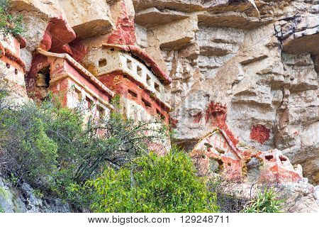 Some Ornate Revash tombs near Chachapoyas Peru