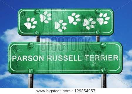Parson russell terrier, 3D rendering, rough green sign with smoo