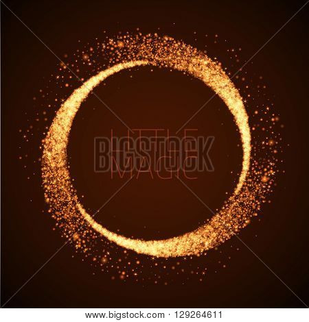 Vector star dust circle. Magic glittering illustration. Bright sparks and stars on dark background