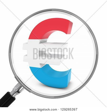 Luxembourg Finance Concept - Luxembourgian Euro Symbol Under Magnifying Glass - 3D Illustration