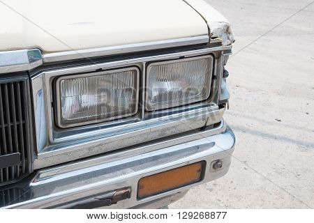 Headlight of vintage car. retro car lamp