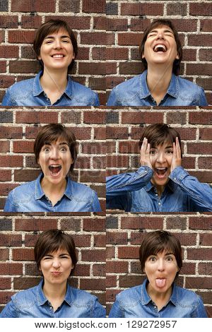 Multiple portrait of a same woman with diferente expresisons