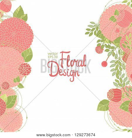 Vertical floral border with pink abstract flowers and place for your text