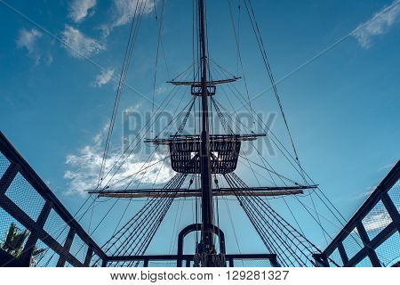 Alicante Spain- February 02 2016: Detail of old spanish ship 