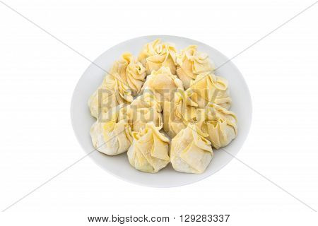 Siomai raw steamed pork dumplings on white background