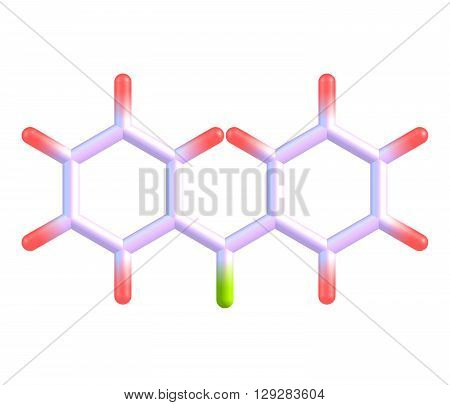 Benzophenone is the organic compound. Benzophenone is a widely used building block in organic chemistry being the parent diarylketone. 3d illustration