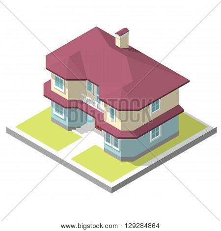 3D isometric image of a private house, village