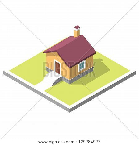 3D isometric image of a private house, village