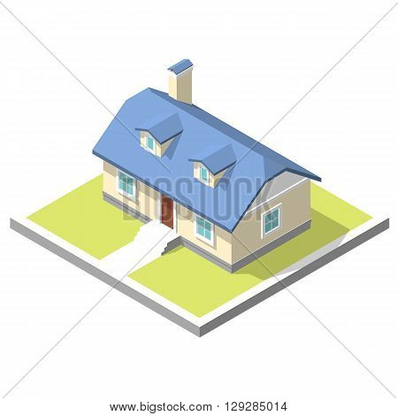 3D isometric image of a private house, village