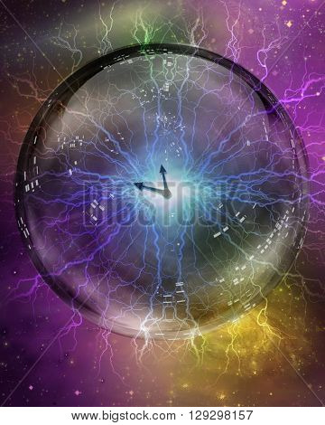 Spiral of time enclosed in crystal sphere 3D Render