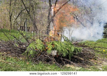 Fire and Smoke from during Burning of garden waste