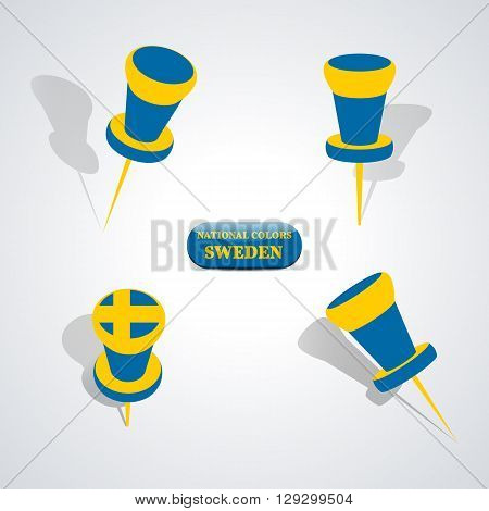 Set of pushpin in the national colors of Sweden vector illustration.