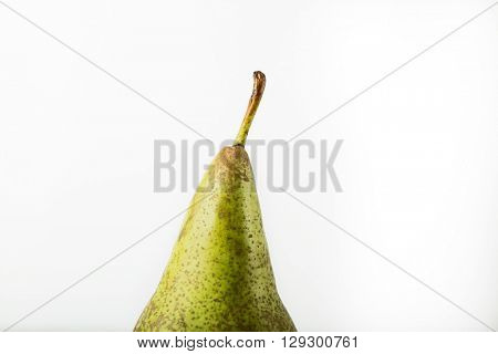 Half of ripe pear on white background