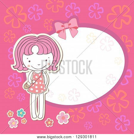 Little girl with flowers vector banner card