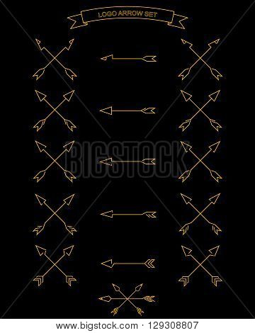 Arrows set for logo design. Gold arrows on black background.