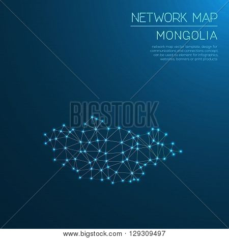Mongolia Network Map. Abstract Polygonal Map Design. Internet Connections Vector Illustration.