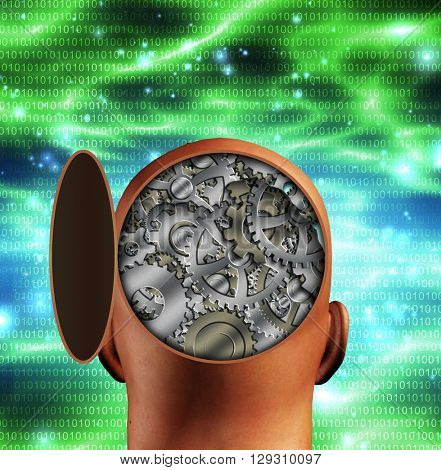 Opened head reveals internal gears 3D Render
