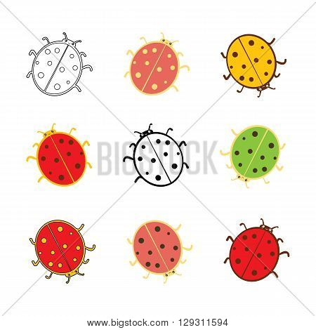 Cute ladybugs icon set. Flat isolated vector illustration.