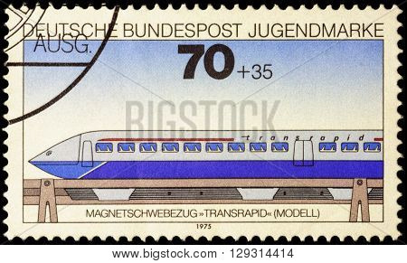 MOSCOW RUSSIA - MAY 09 2016: A stamp printed in Germany shows high-speed electric passenger train 