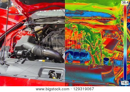 Thermal and real Image of Car Engine