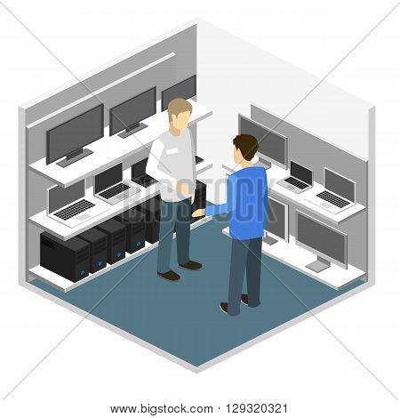 Isometric Interior Of Computer Store