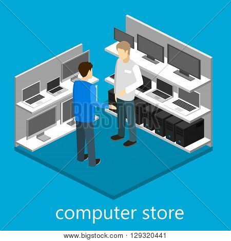 Isometric Interior Of Computer Store