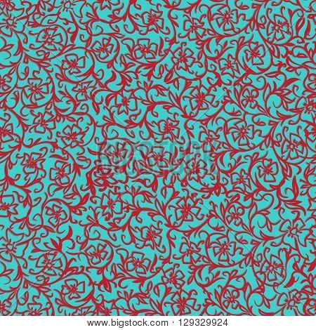 Background floral ornament  with  blue and red colors. Vector illustration.