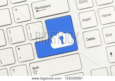 White Conceptual Keyboard - Blue Key With Cloud And Keyhole Symbol