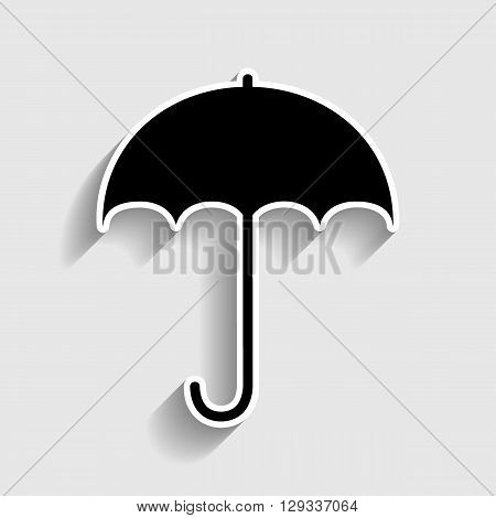 Umbrella sign icon. Rain protection symbol. Flat design style. Sticker style icon with shadow on gray.
