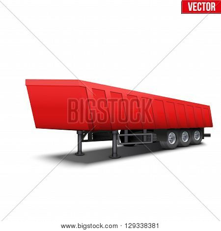 Blank parked red tipper semi trailer with canvas cover. Perspective side view. Vector Illustration Isolated on white background