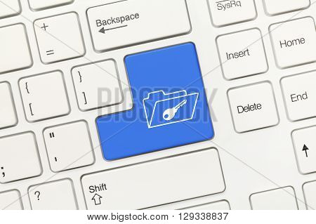 White Conceptual Keyboard - Blue Button With Folder And Key Symbol