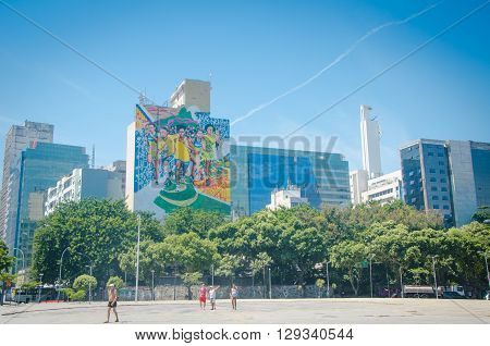 Rio De Janeiro, Brazil - March 06, 2016:  Outdoor Panel Paint Olympic Games 2016 Landmark White Arch