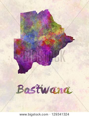 Bostwana map in artistic and abstract watercolor