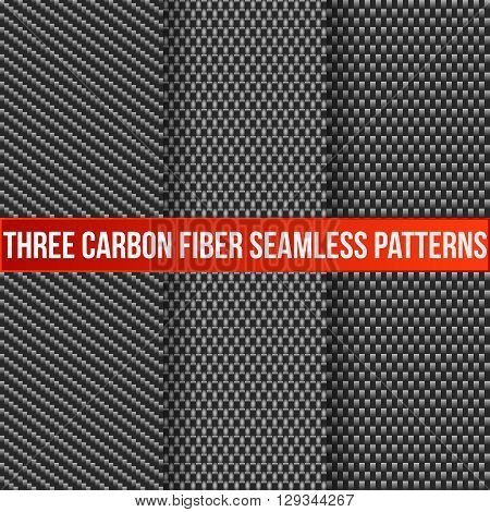 Set of three carbon fiber seamless patterns. Vector, eps10.