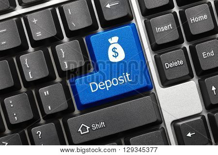 Conceptual Keyboard - Deposit (blue Key With Moneybag Symbol)