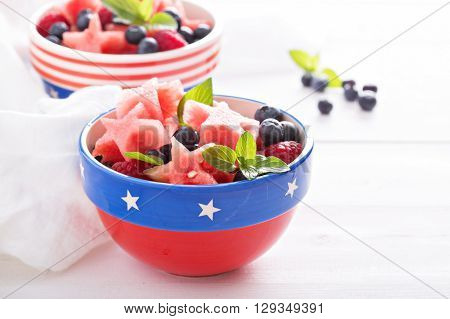 Fruit salad with star shaped watermelon and blueberries