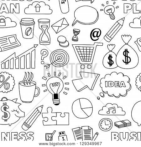 Doodle vector seamless pattern with business elements Hand drawn picture
