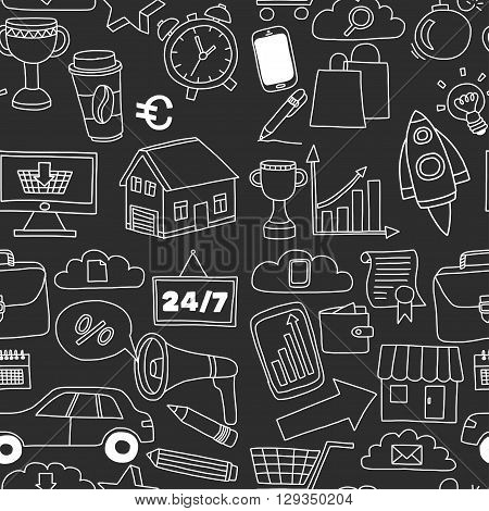 Doodle vector seamless pattern with business elements Hand drawn picture