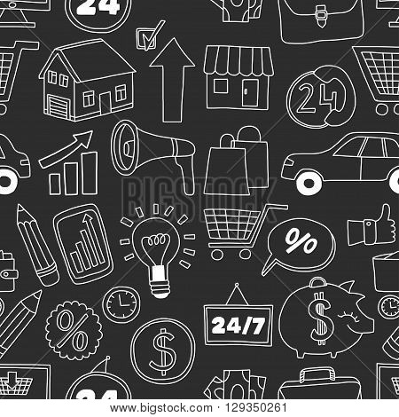 Doodle vector seamless pattern with business elements Hand drawn picture