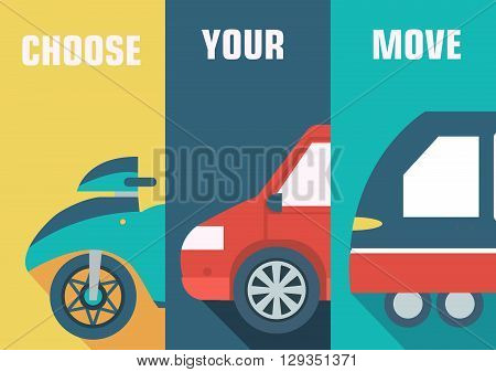 Flat Cars Concept Set Icon Backgrounds Illustration Design. Tamp