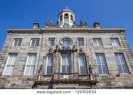 Facade of the town hall in historical village Enkhuizen Holland