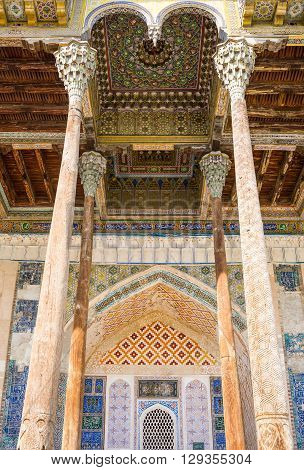 Uzbekistan Bukhara the decorated entrance of the Bolo Khauz old mosque