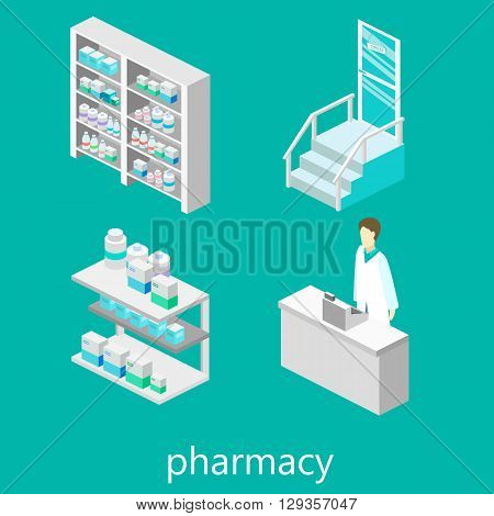 Isometric Interior Of Pharmacy