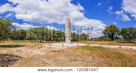 The Standing Stone / Menhir of Meada, the largest of the Iberian Peninsula. A mysterious monument from prehistory, with a phallic shape and representing fertility. Castelo de Vide, Portugal.