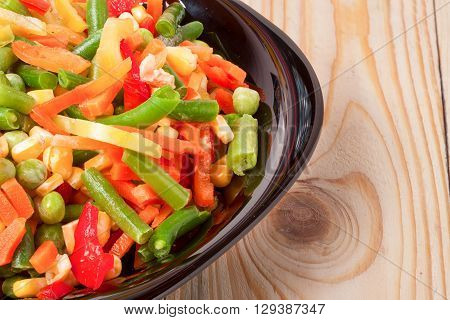 Mexican Mix of Vegetables. Tomatoes, Beans, Celery Root, Green Beans, Peas, Corn. Dietary Food.