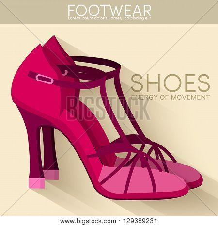 Flat Styling Wooman Shoes Bakground Concept. Vector Illustranion
