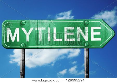 Mytilene, 3D rendering, a vintage green direction sign